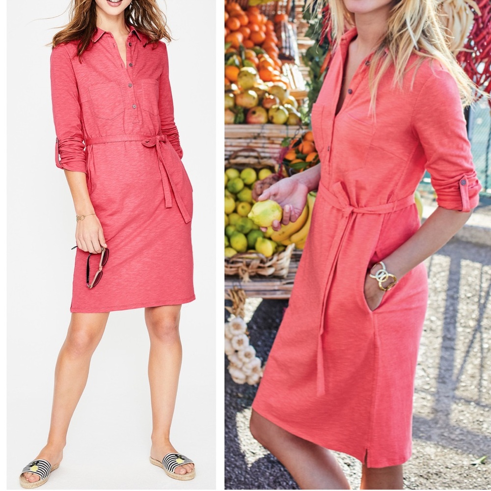 Boden Long Tall Slub Cotton Jena Jersey Shirt Dress in Coral Sunset